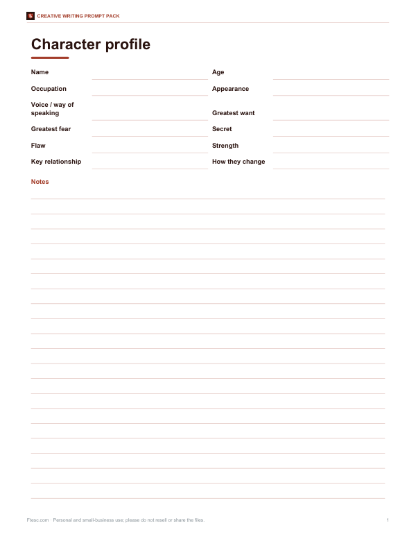 Preview of Printable Character Profile Sheet